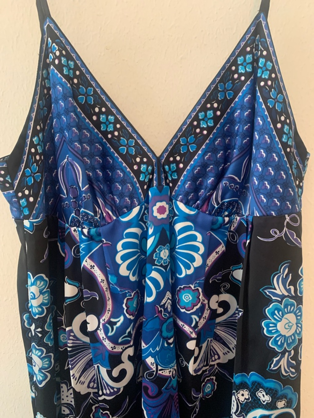Ice Blue and Black Floral Paisley Slip Dress - Picture 3 of 7